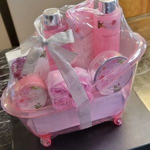 Lovely pretty pink bath set lotion cream bath wash and more